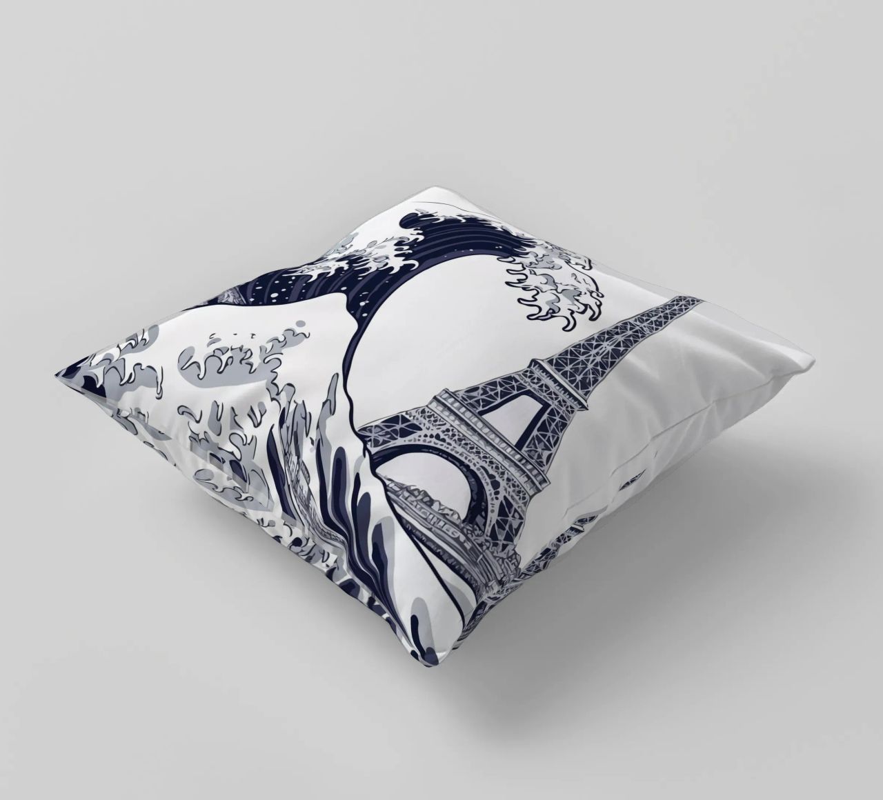 Great Wave & Eiffel Tower cuscino da edsonramosart