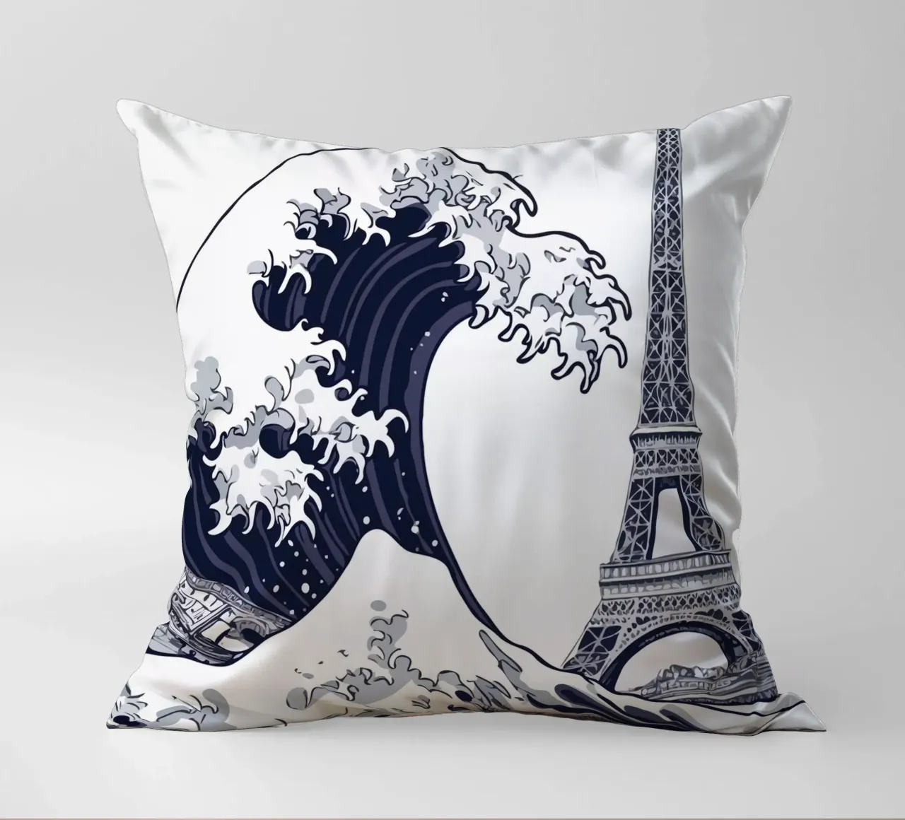 Great Wave & Eiffel Tower Kissen von edsonramosart