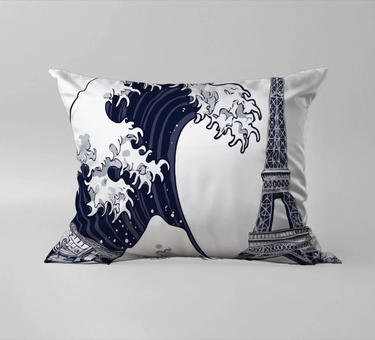 Great Wave & Eiffel Tower cuscino da edsonramosart