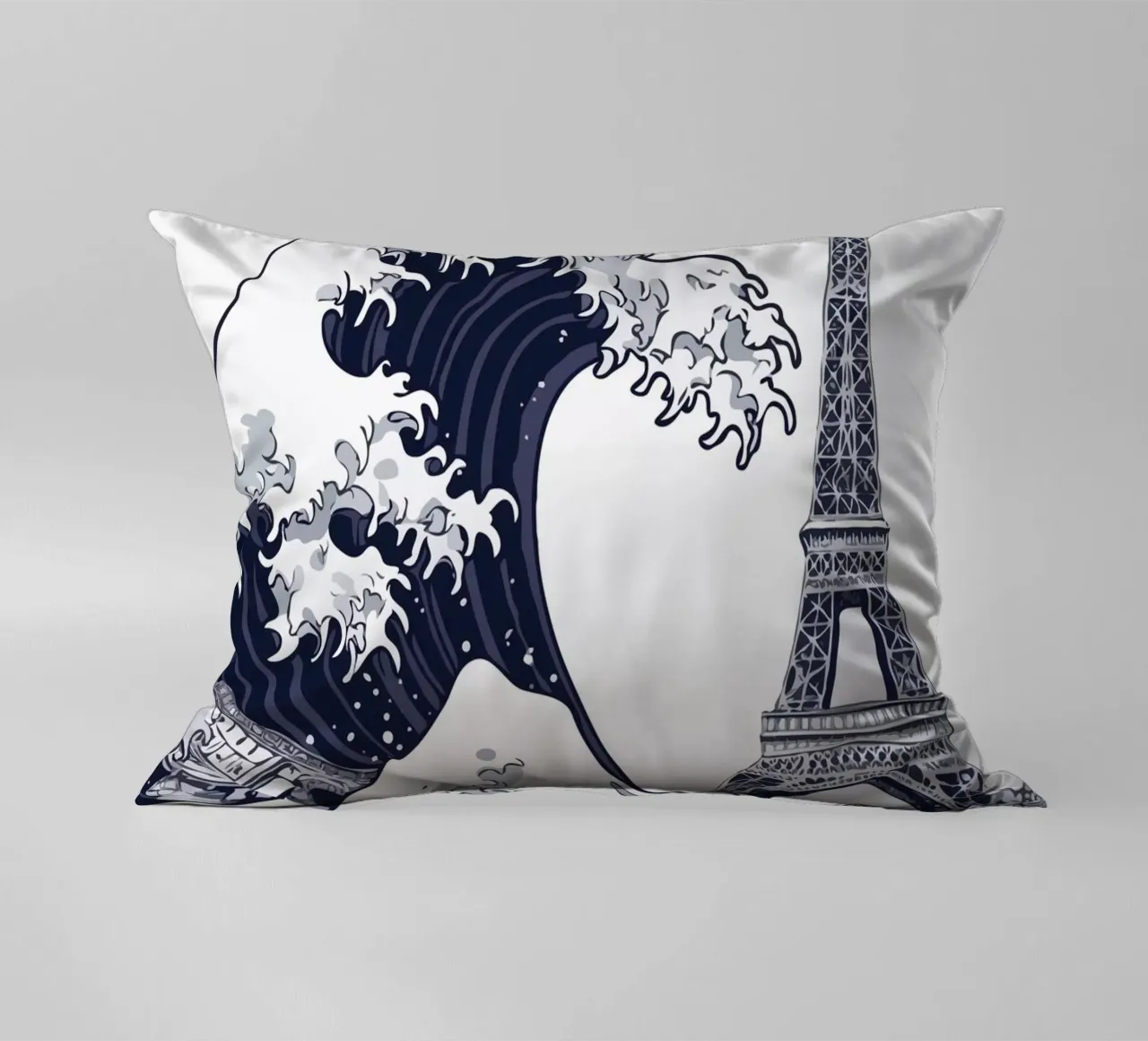 Great Wave & Eiffel Tower Kissen von edsonramosart