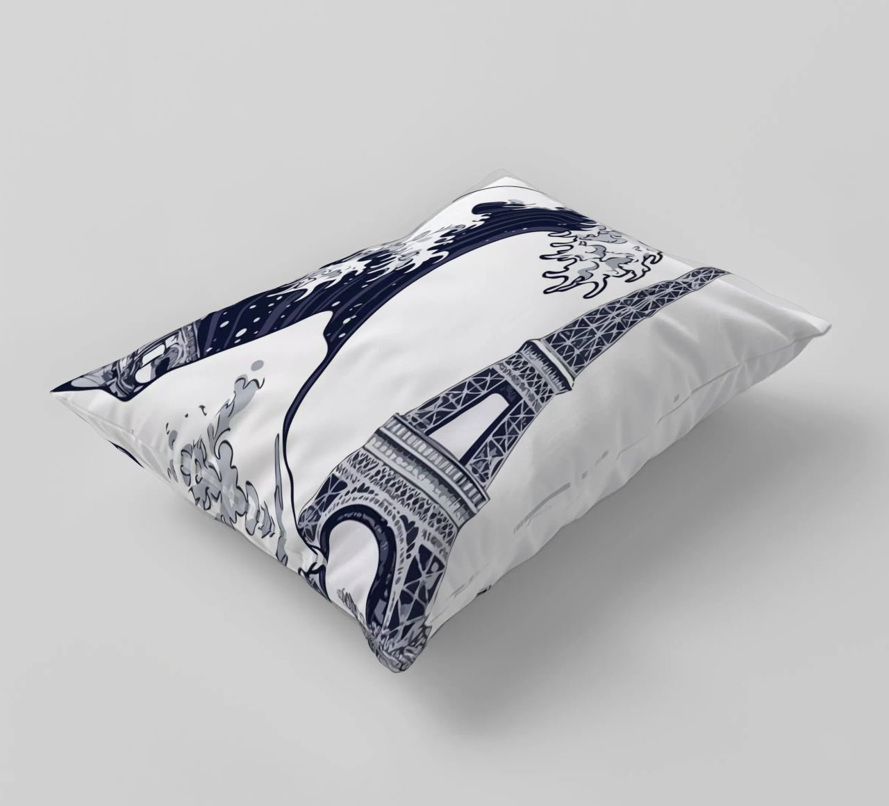 Great Wave & Eiffel Tower cuscino da edsonramosart