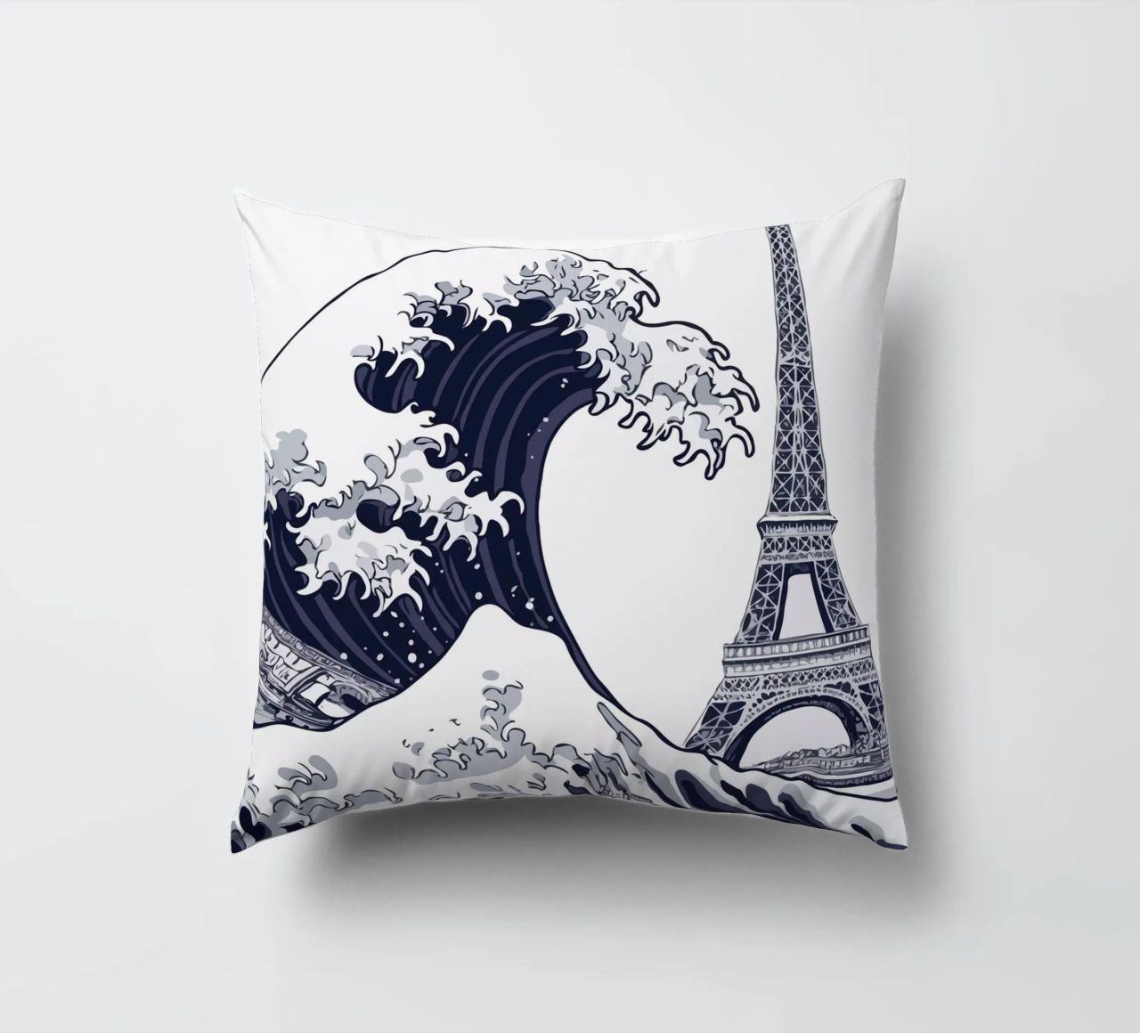 Great Wave & Eiffel Tower cuscino da edsonramosart