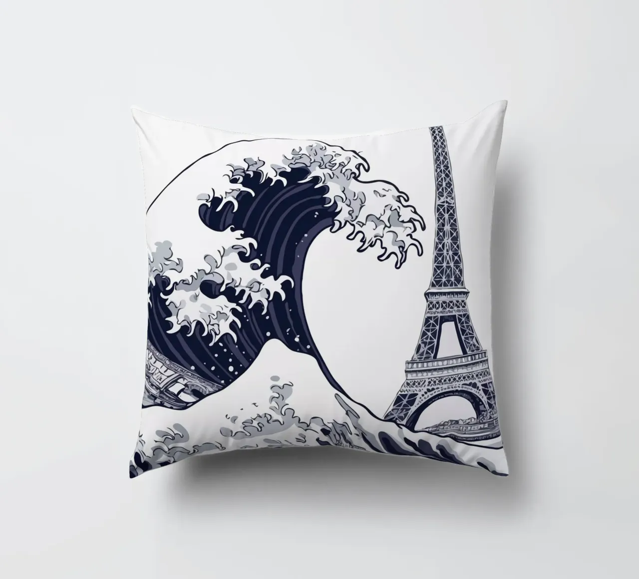 Great Wave & Eiffel Tower Kissen von edsonramosart