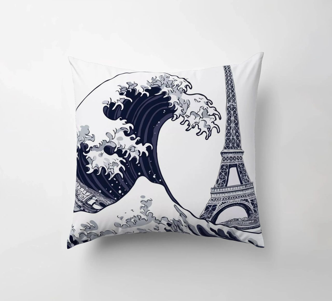 Great Wave & Eiffel Tower cuscino da edsonramosart