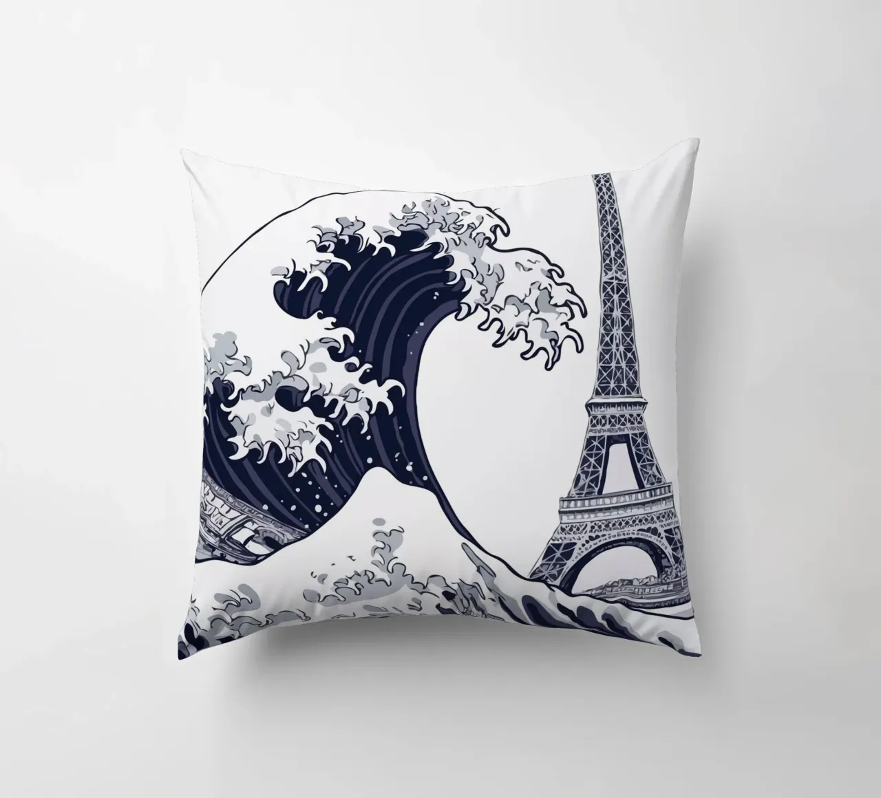Great Wave & Eiffel Tower Kissen von edsonramosart