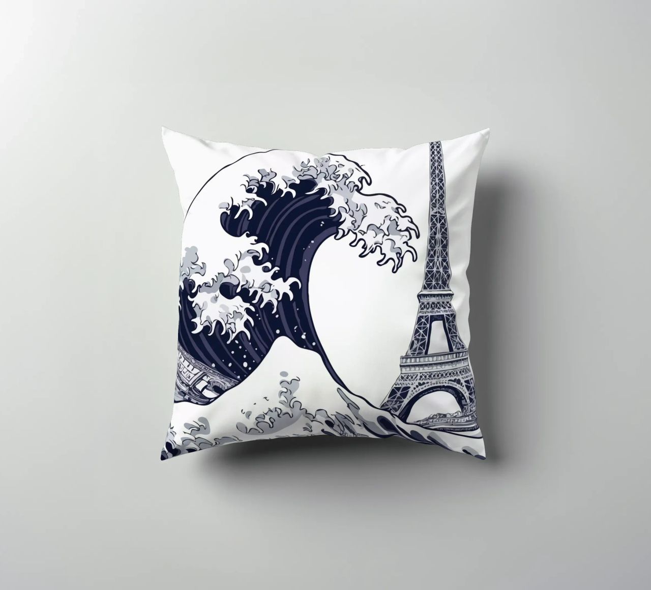 Great Wave & Eiffel Tower cuscino da edsonramosart