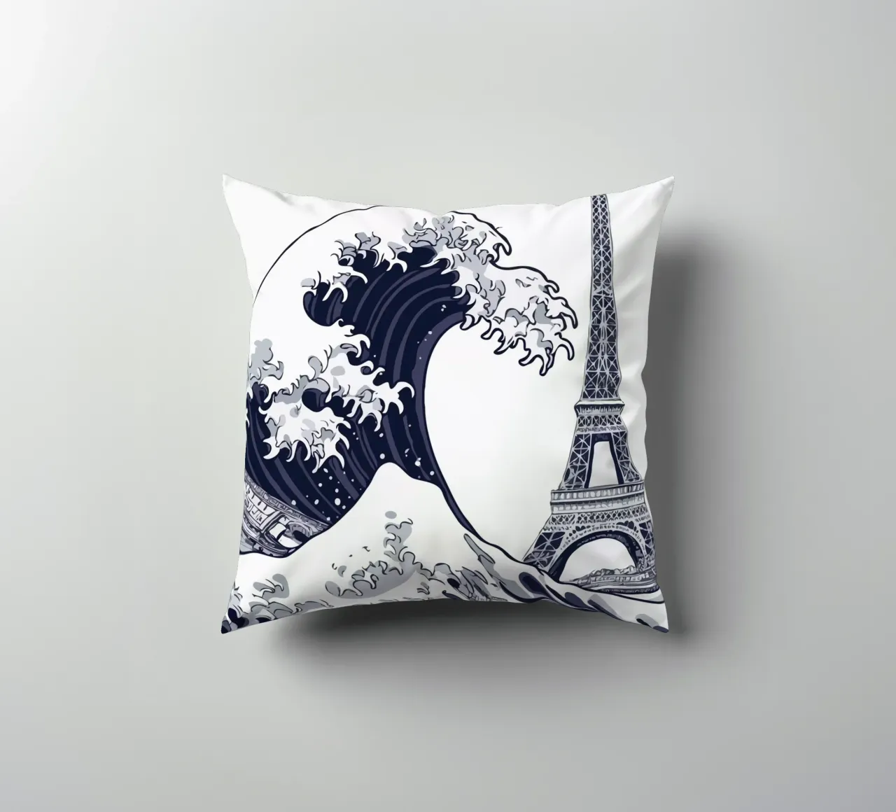 Great Wave & Eiffel Tower Kissen von edsonramosart