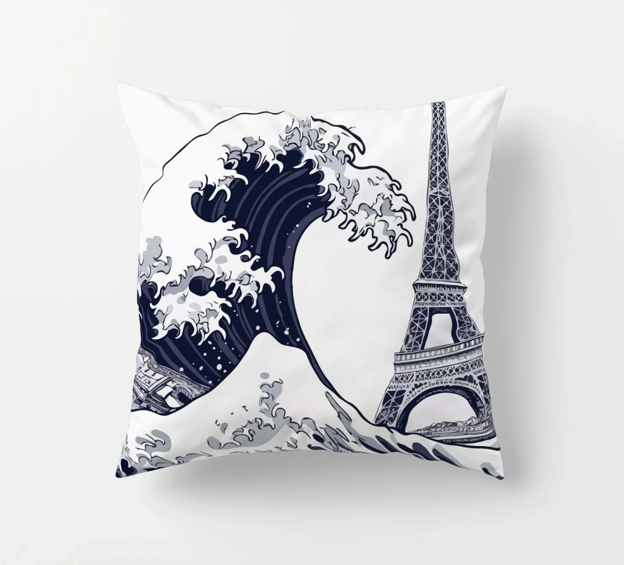 Great Wave & Eiffel Tower cuscino da edsonramosart