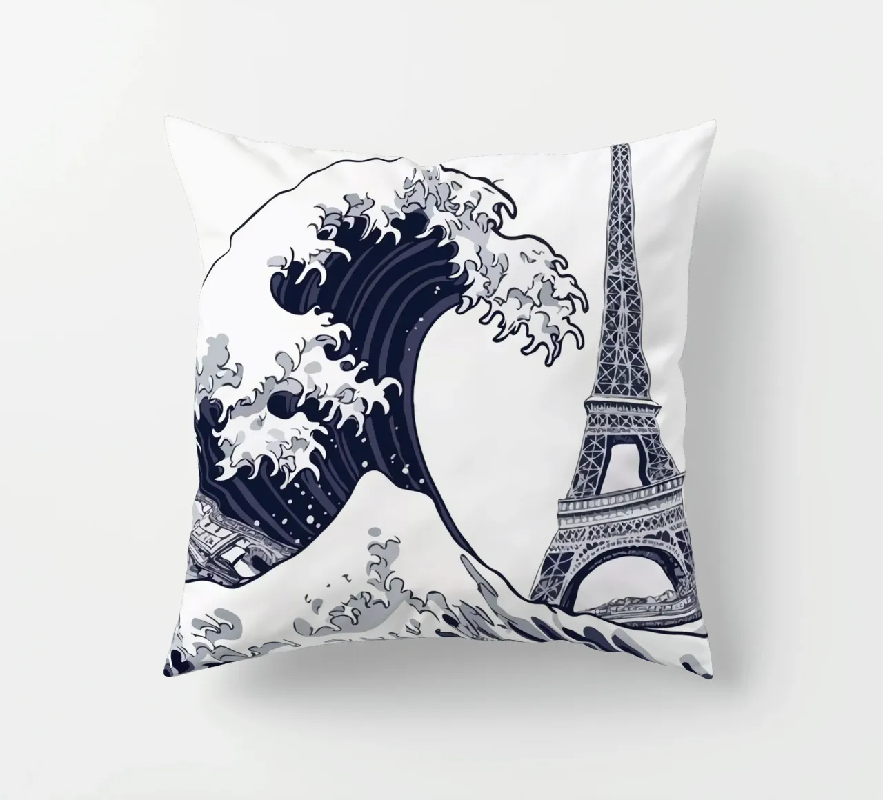 Great Wave & Eiffel Tower Kissen von edsonramosart