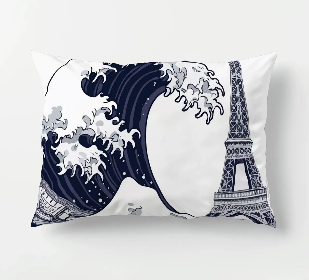 Great Wave & Eiffel Tower Kissen von edsonramosart
