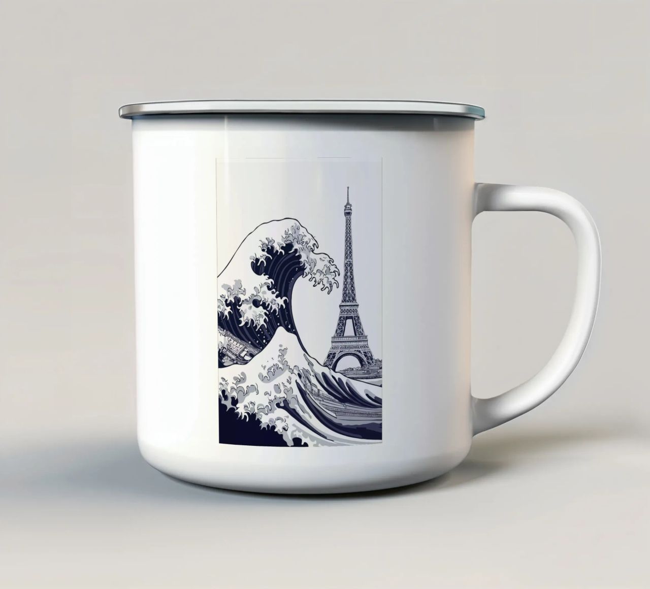 Great Wave & Eiffel Tower tazza in smalto da edsonramosart