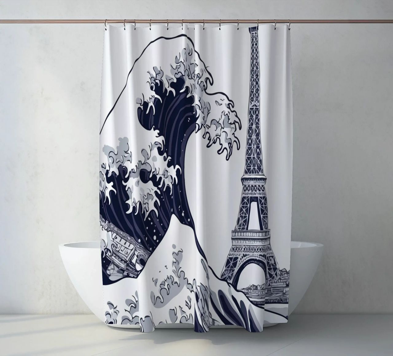Great Wave & Eiffel Tower tenda da doccia da edsonramosart