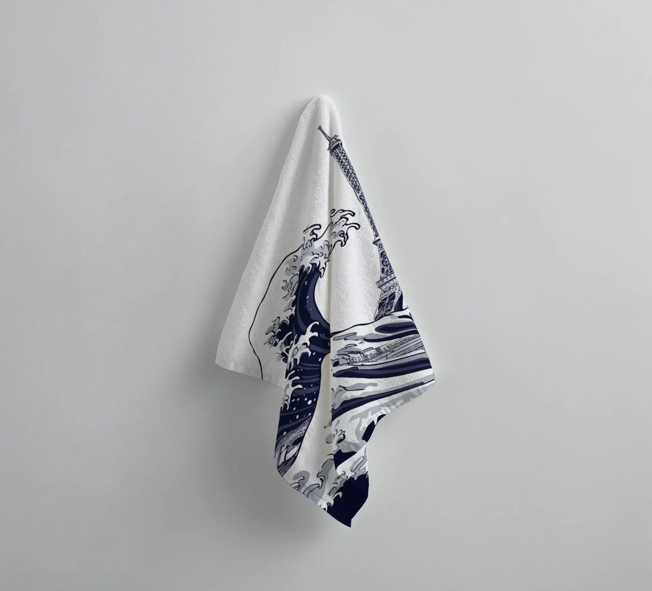 Great Wave & Eiffel Tower asciugamano da bagno da edsonramosart