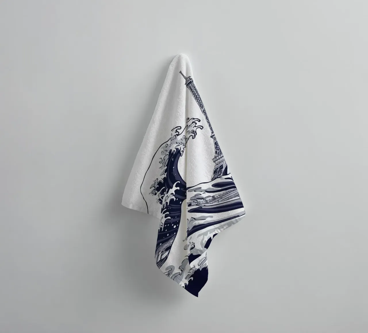 Great Wave & Eiffel Tower towel by edsonramosart