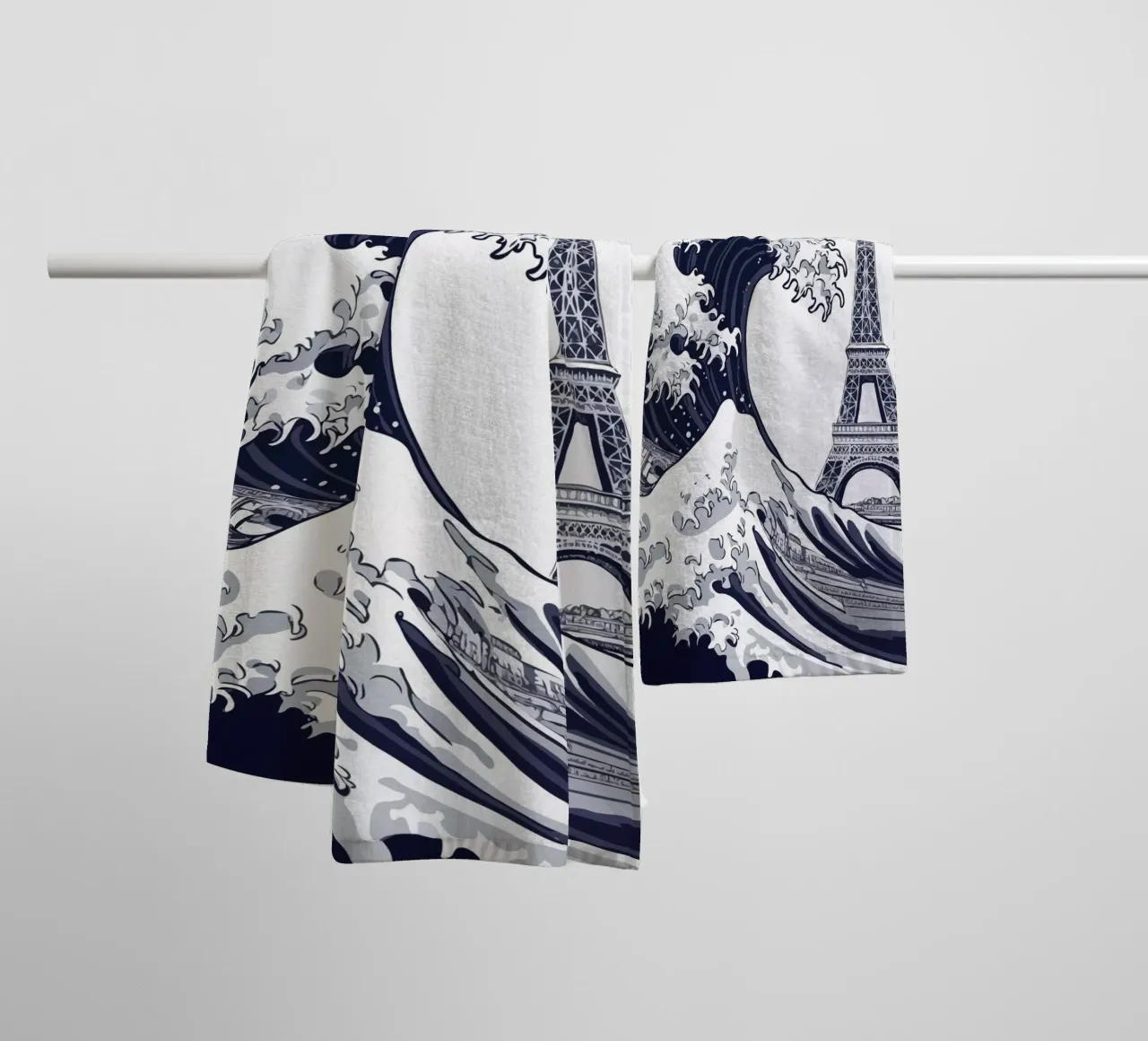 Great Wave & Eiffel Tower towel by edsonramosart