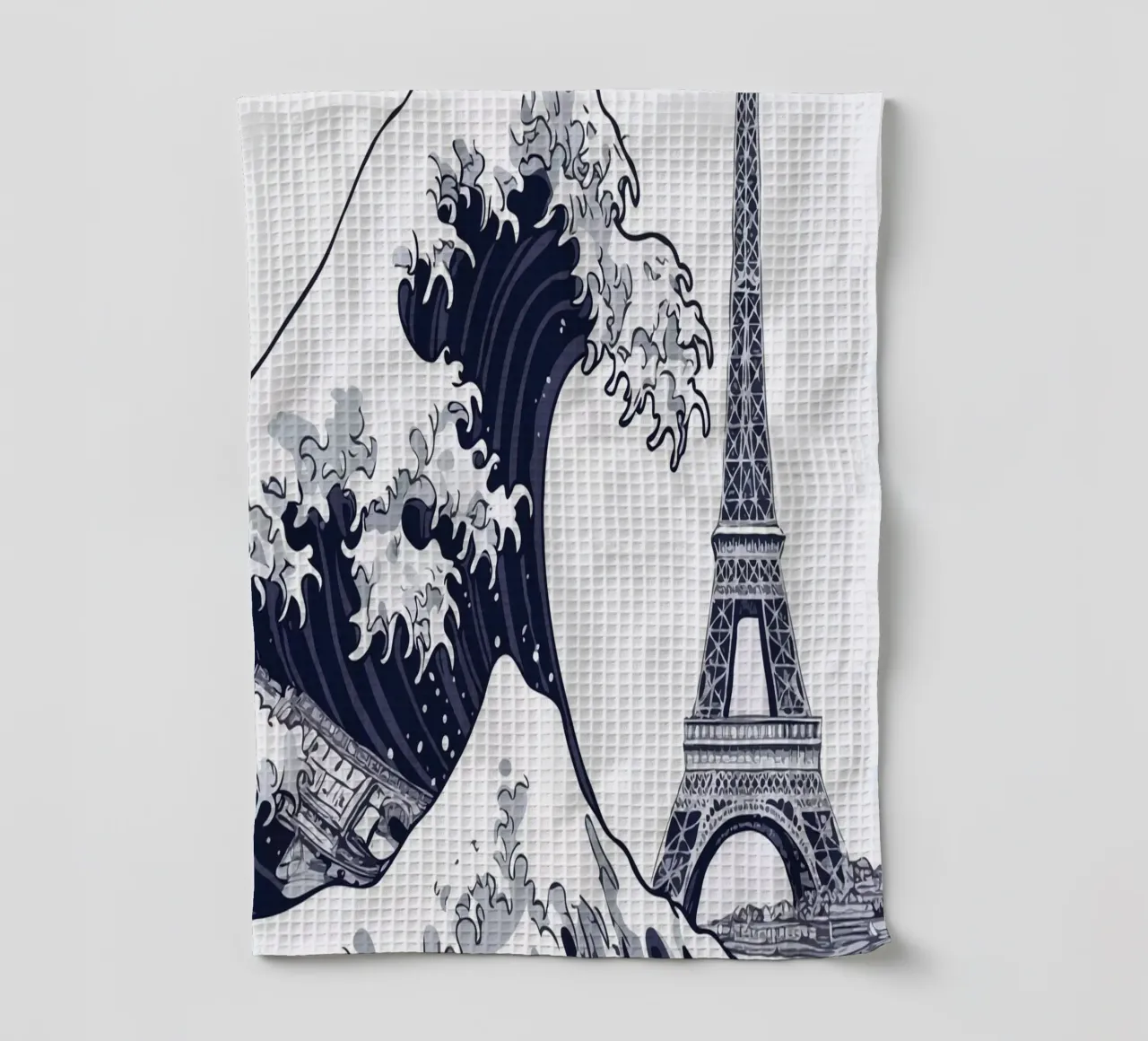 Great Wave & Eiffel Tower torchon de edsonramosart