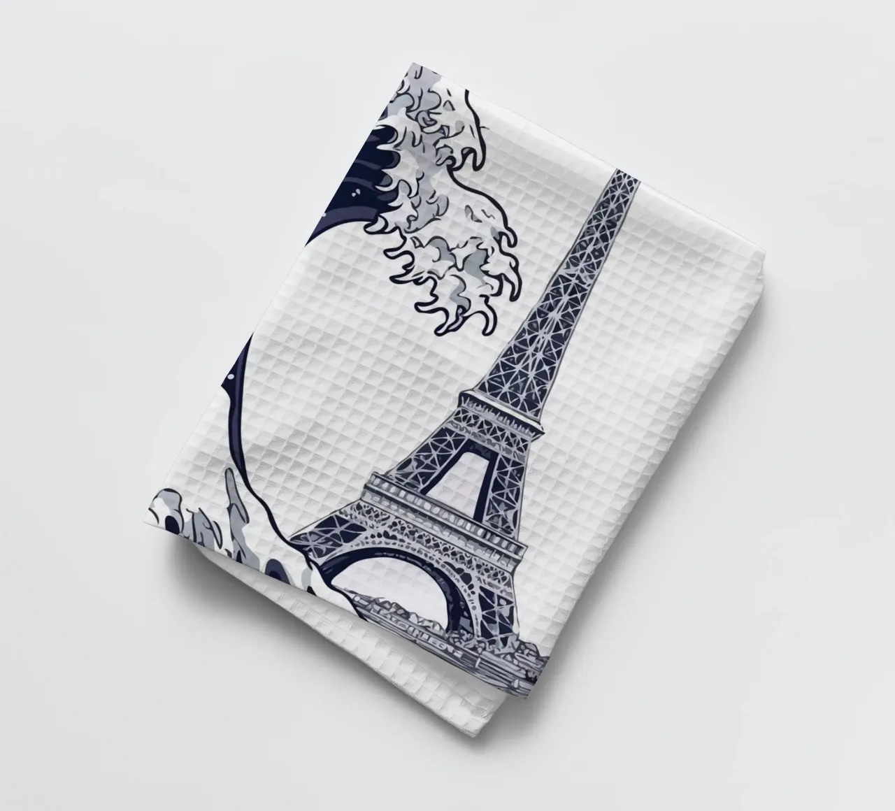 Great Wave & Eiffel Tower torchon de edsonramosart