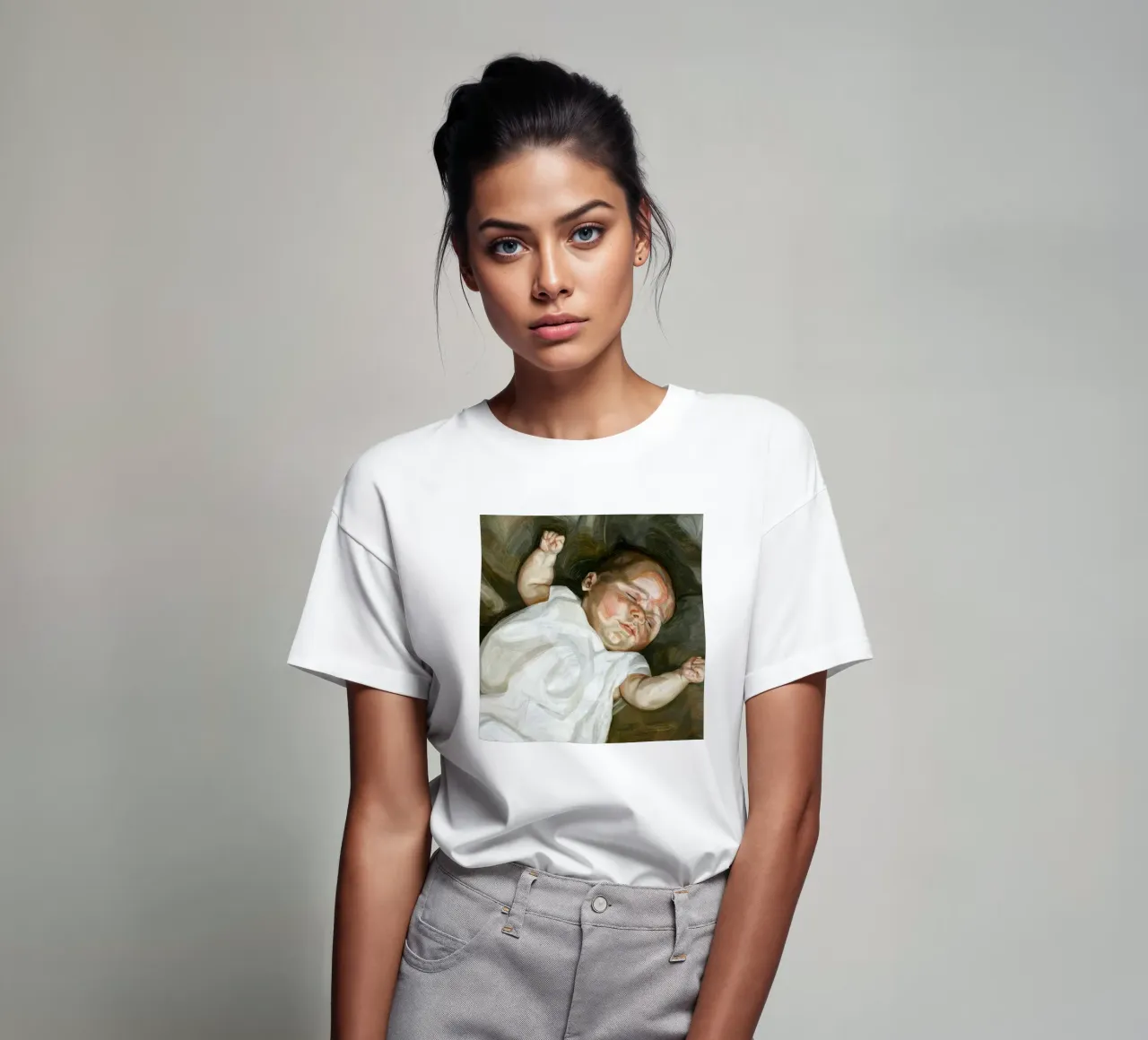 Poster di Lucian Freud Bambino su un divano verde t-shirt da julyebayprint