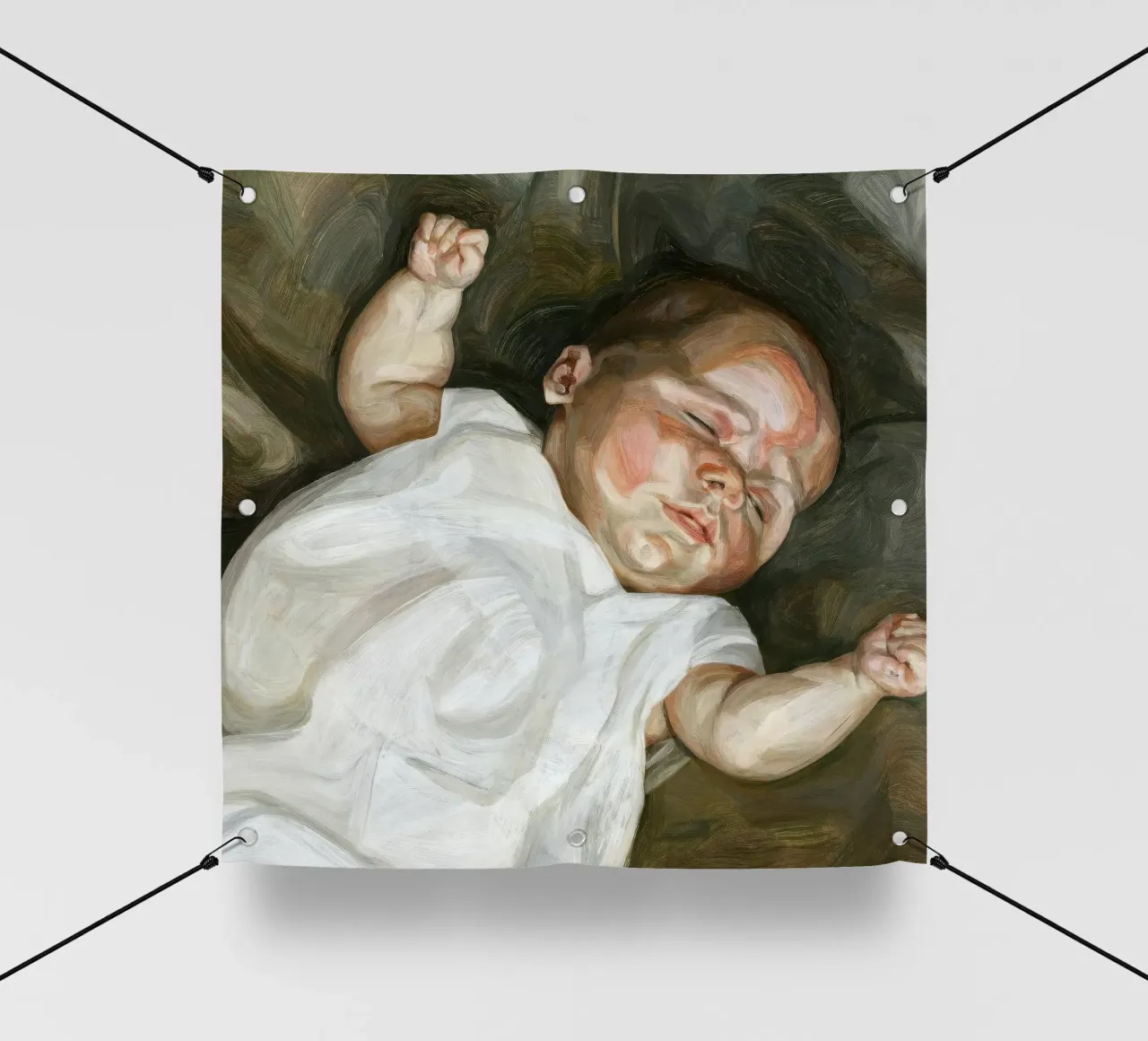 Poster di Lucian Freud Bambino su un divano verde telo in pvc da julyebayprint