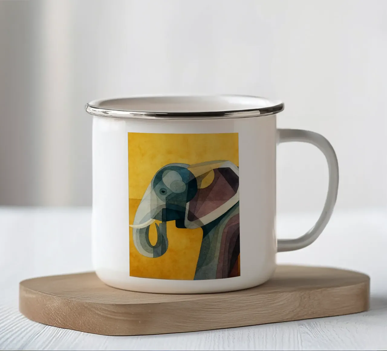 abstracte tekening olifant emaille mok van bougenfille