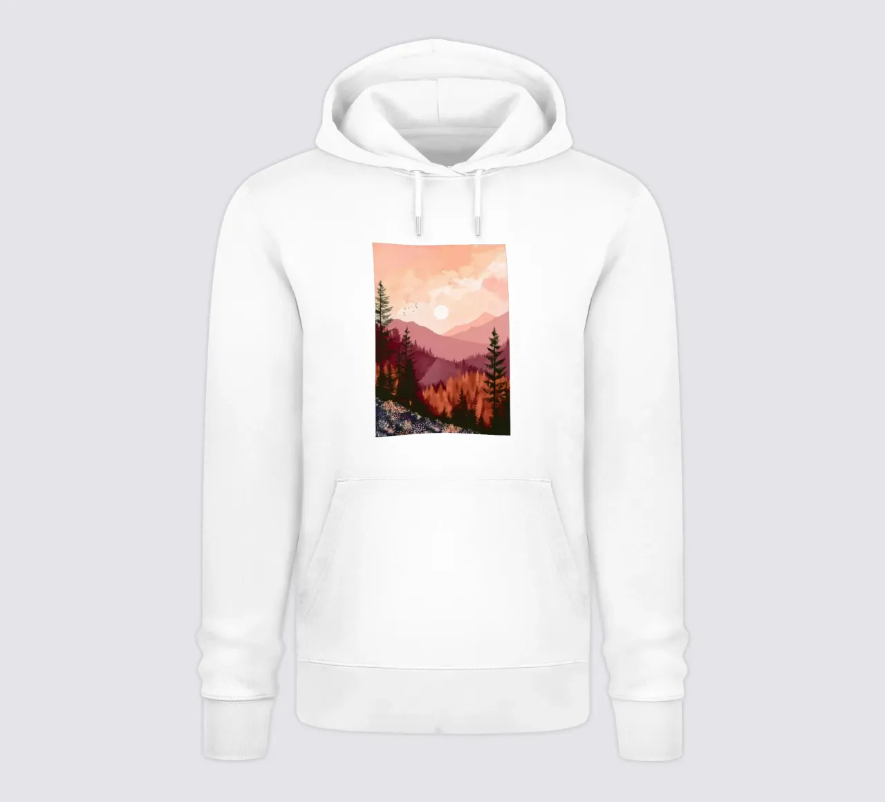 Sunset Over Pine Forest and Mountains in Warm Autumn Colors felpa con cappuccio da Dune