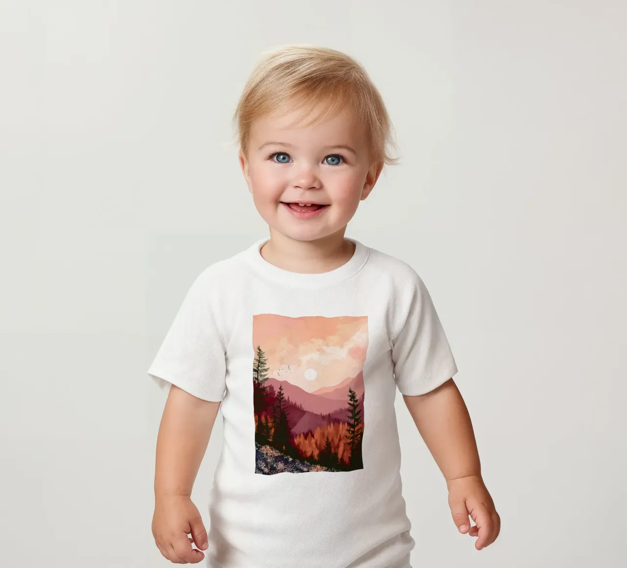 Sunset Over Pine Forest and Mountains in Warm Autumn Colors maglietta neonato da Dune