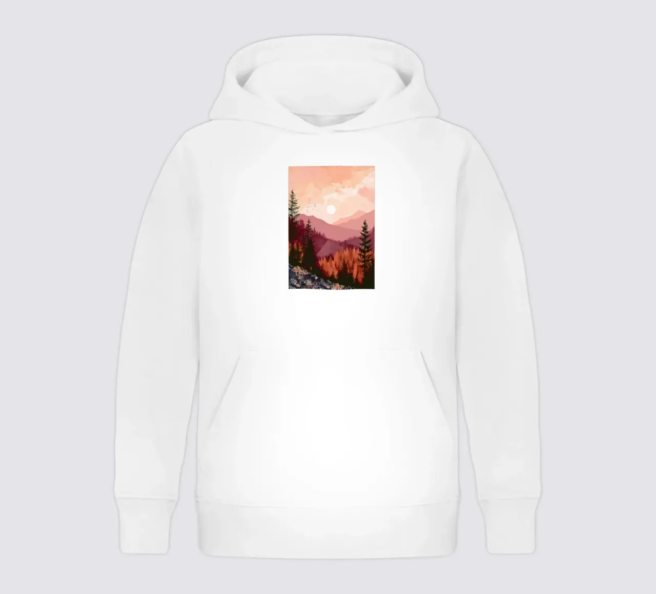 Sunset Over Pine Forest and Mountains in Warm Autumn Colors felpa bambino con cappuccio da Dune