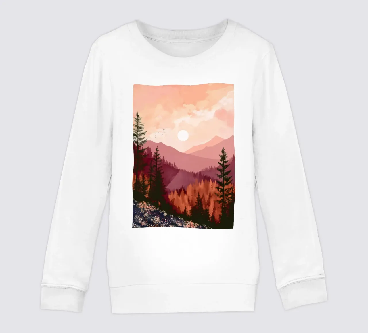 Sunset Over Pine Forest and Mountains in Warm Autumn Colors felpa bambino da Dune