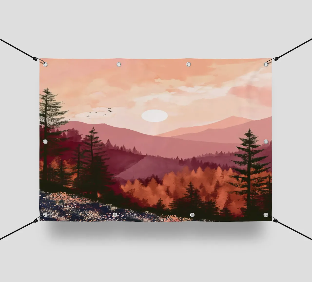 Sunset Over Pine Forest and Mountains in Warm Autumn Colors telo in pvc da Dune
