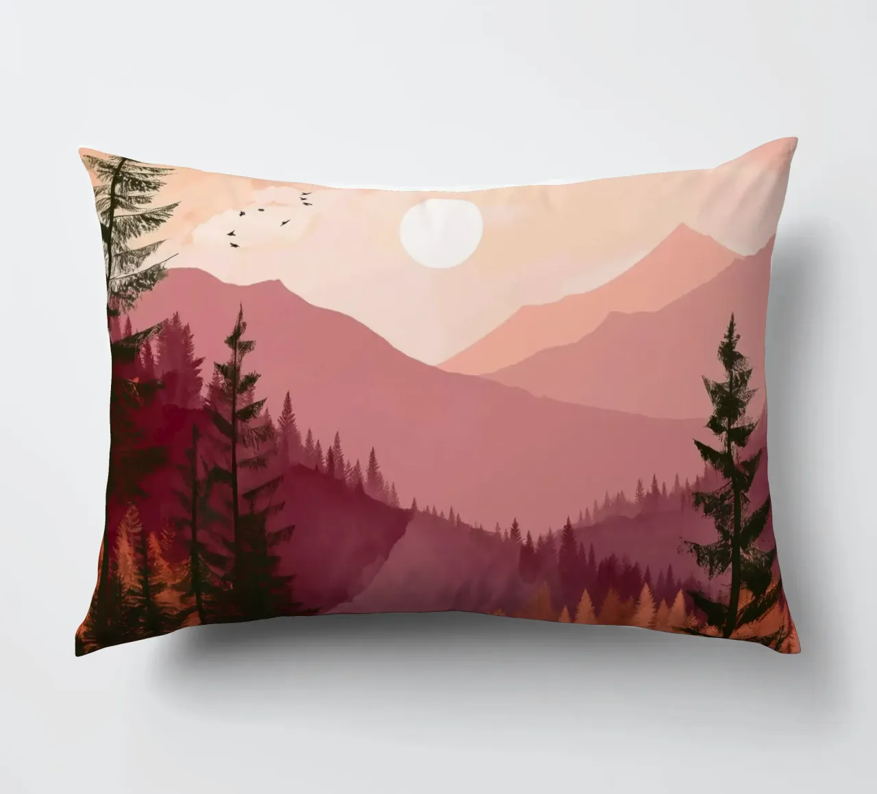 Sunset Over Pine Forest and Mountains in Warm Autumn Colors cuscino da Dune