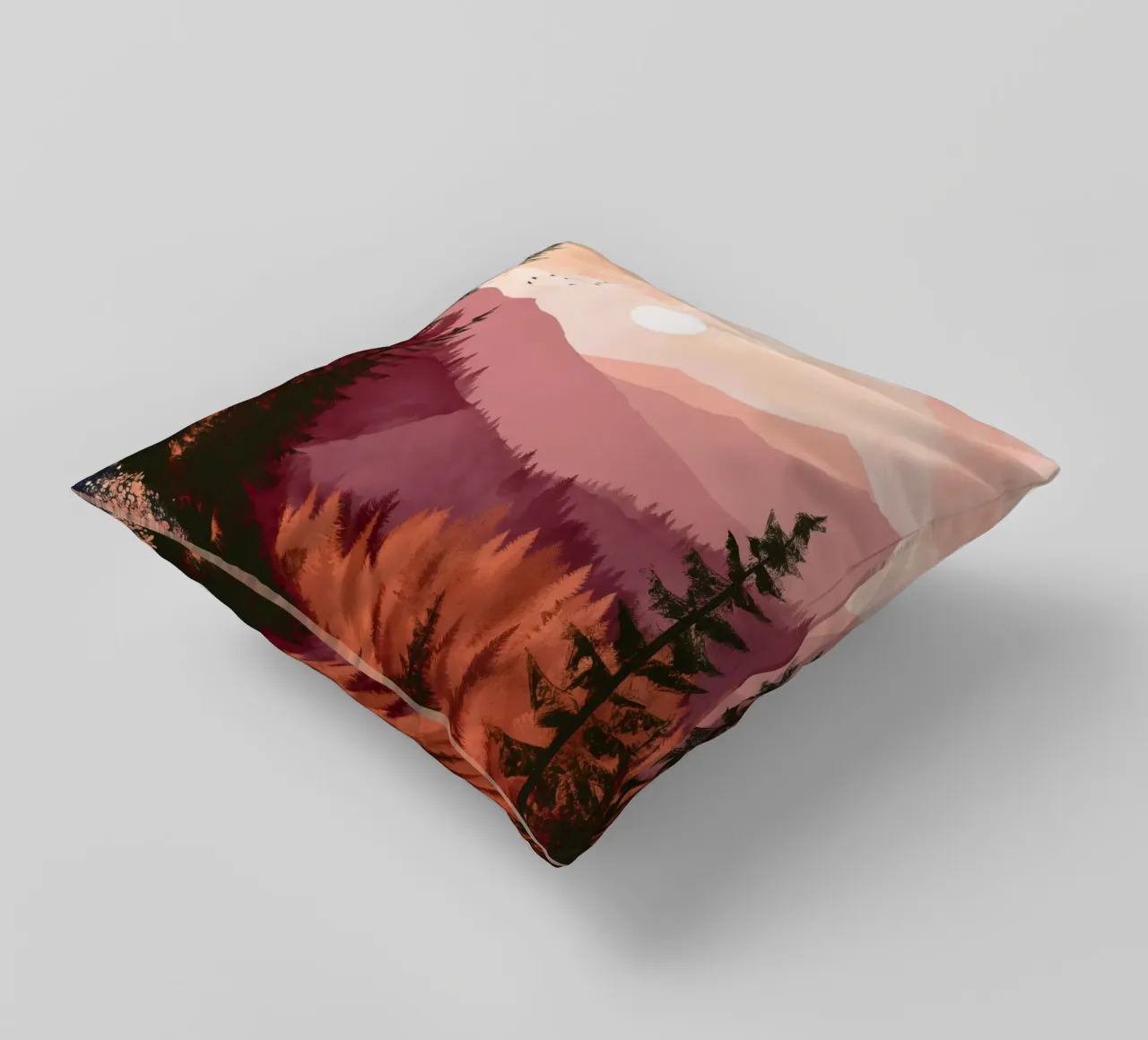 Sunset Over Pine Forest and Mountains in Warm Autumn Colors cuscino da Dune