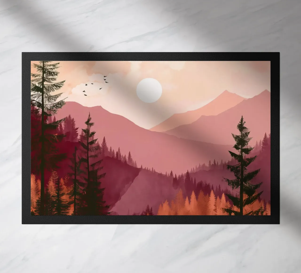 Sunset Over Pine Forest and Mountains in Warm Autumn Colors zerbino da Dune