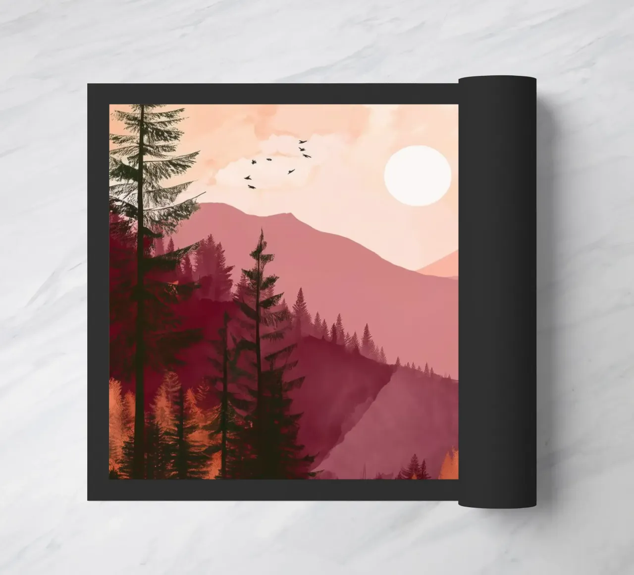 Sunset Over Pine Forest and Mountains in Warm Autumn Colors zerbino da Dune