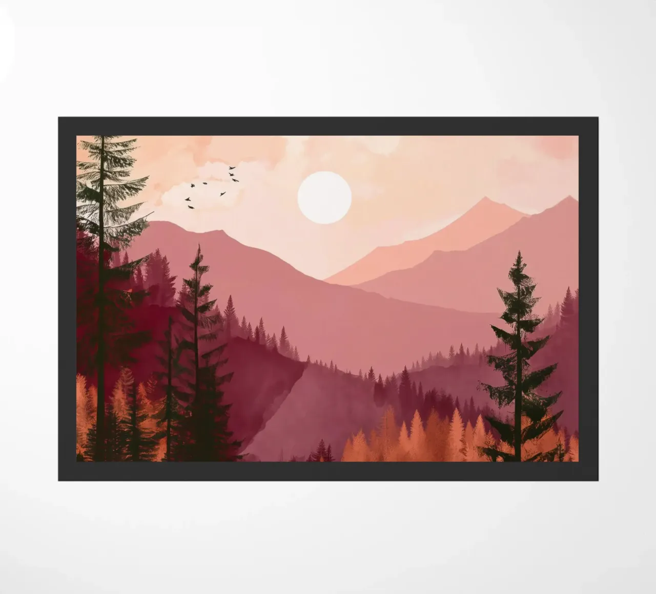 Sunset Over Pine Forest and Mountains in Warm Autumn Colors zerbino da Dune