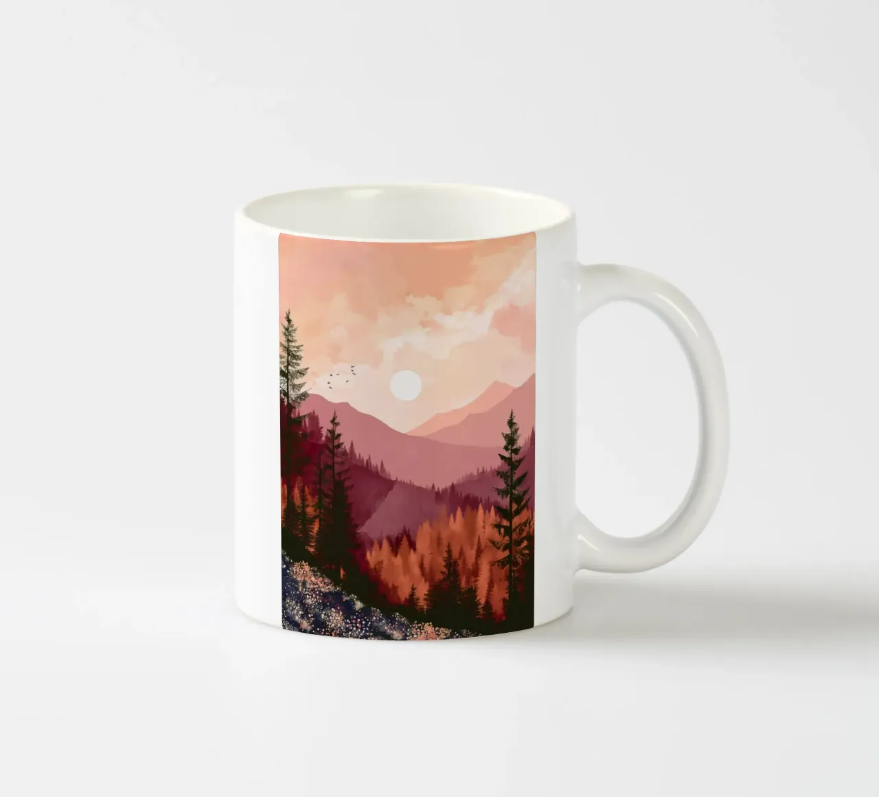 Sunset Over Pine Forest and Mountains in Warm Autumn Colors tazza in ceramica da Dune