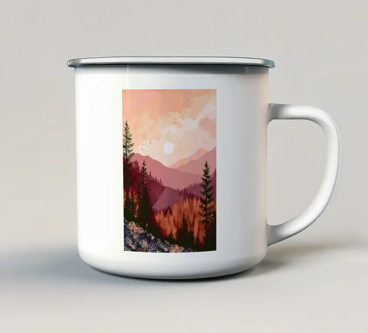Sunset Over Pine Forest and Mountains in Warm Autumn Colors tazza in smalto da Dune