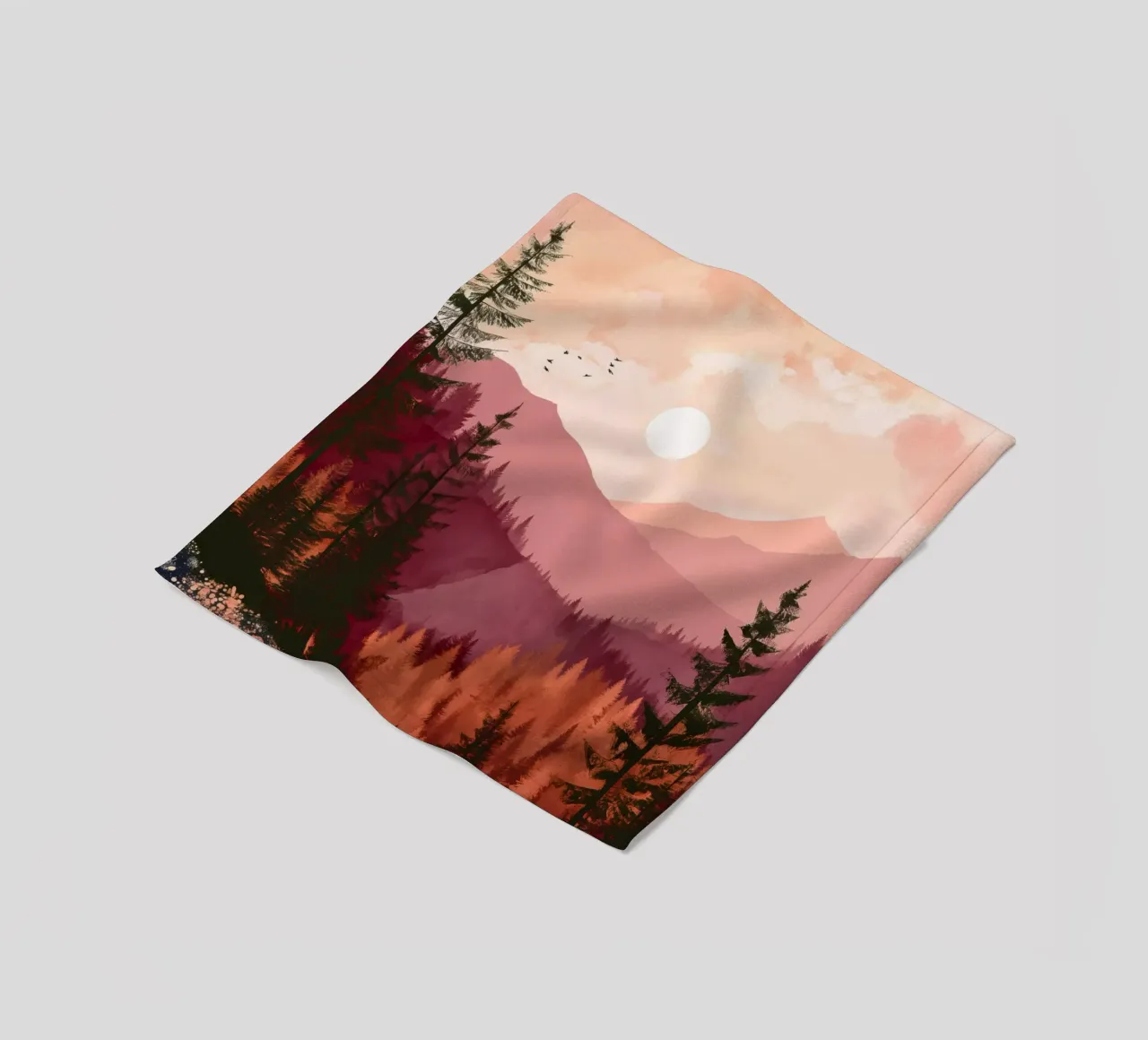 Sunset Over Pine Forest and Mountains in Warm Autumn Colors coperta in pile da Dune