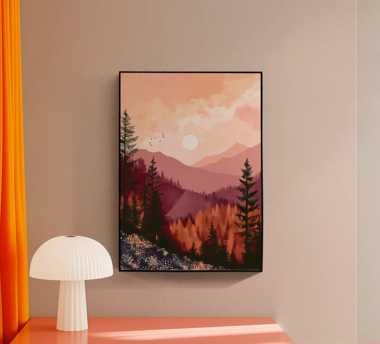 Sunset Over Pine Forest and Mountains in Warm Autumn Colors plexiglass da Dune