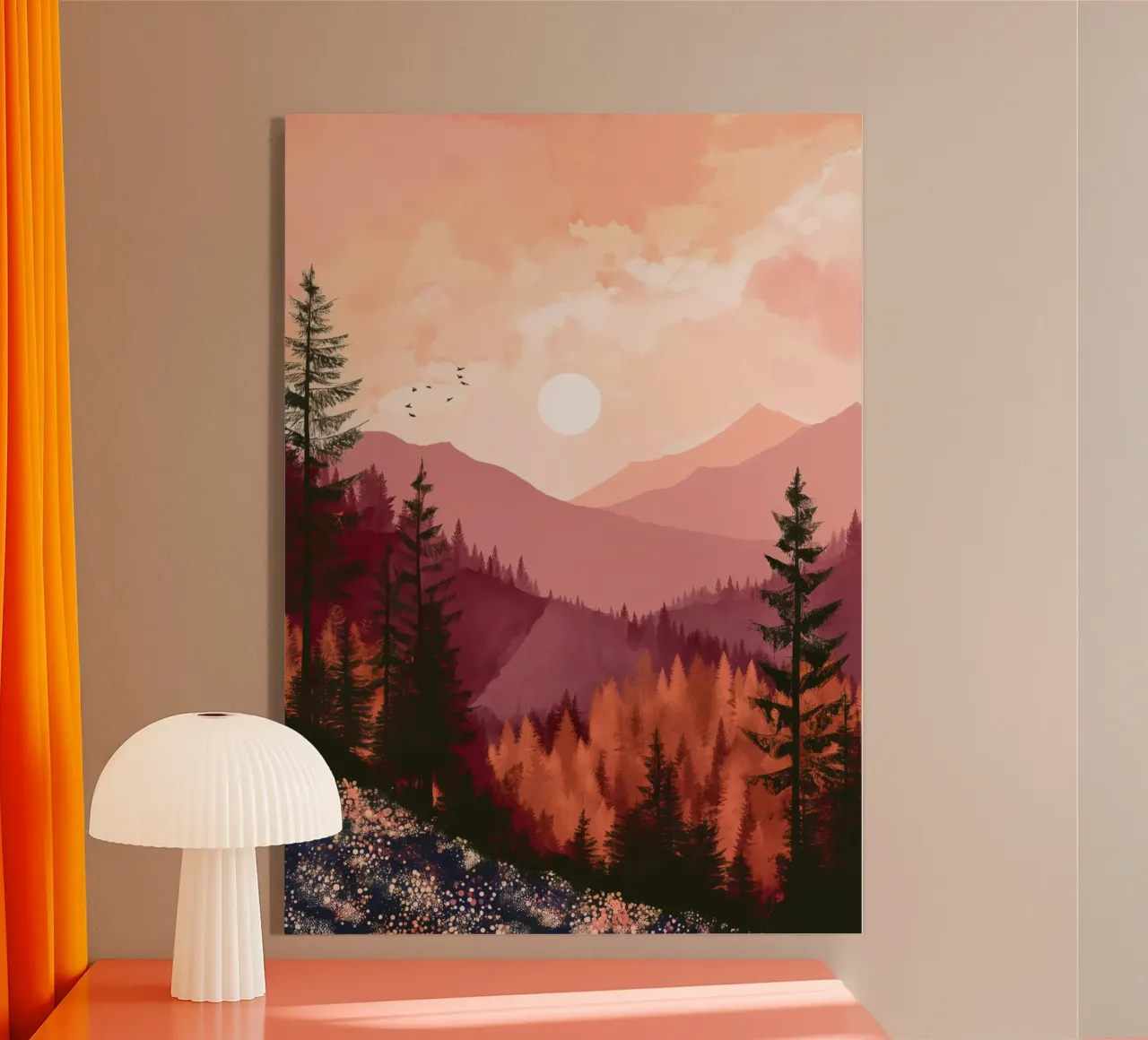 Sunset Over Pine Forest and Mountains in Warm Autumn Colors plexiglass da Dune