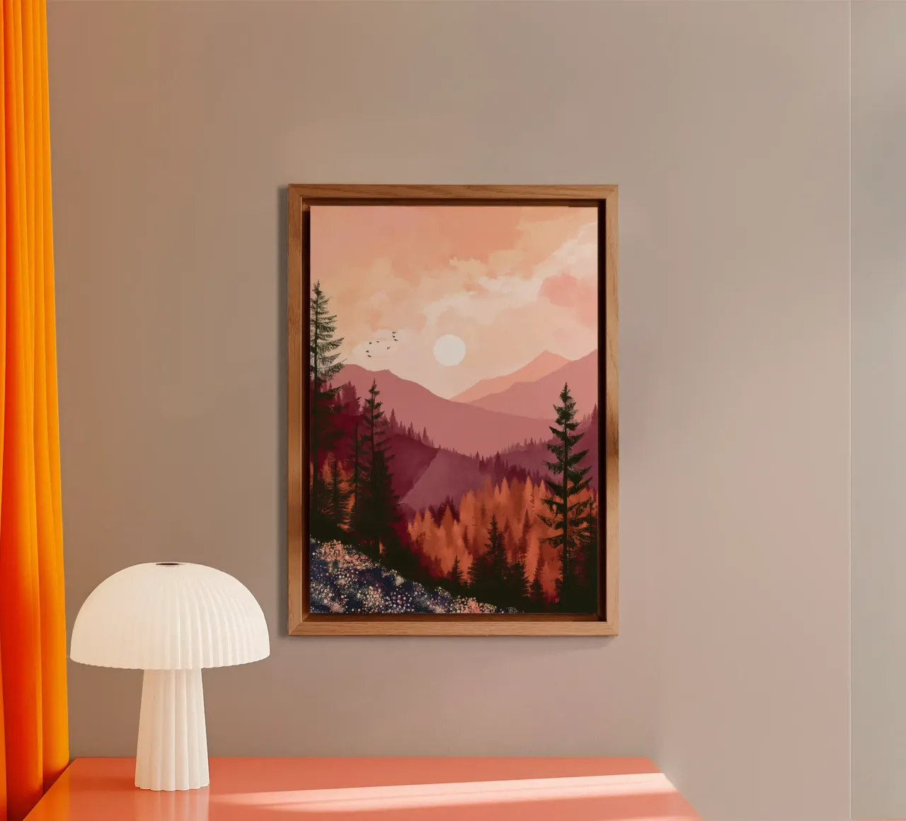 Sunset Over Pine Forest and Mountains in Warm Autumn Colors alluminio dibond da Dune