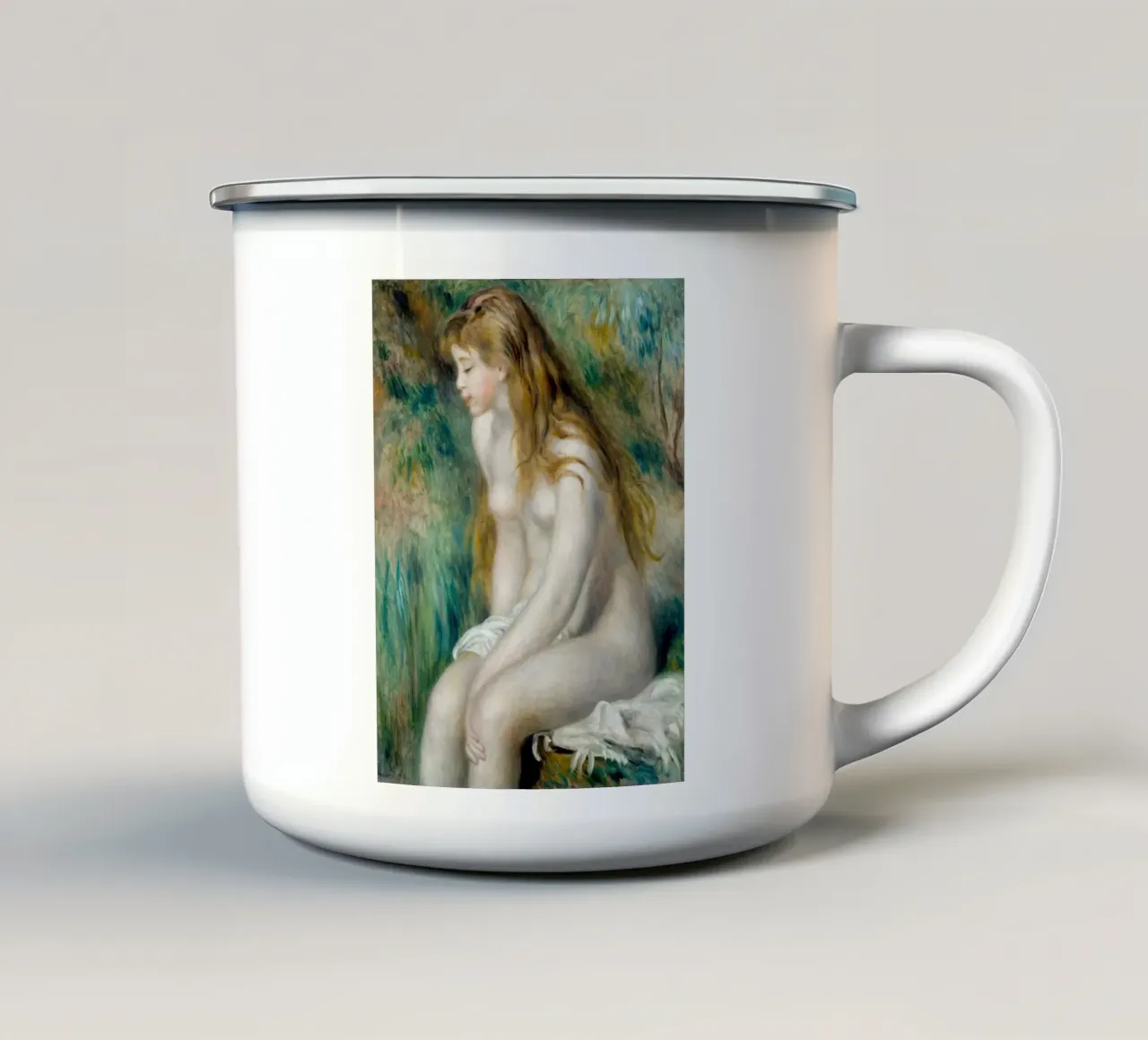 Bagnante con capelli biondi tazza in smalto da masonday