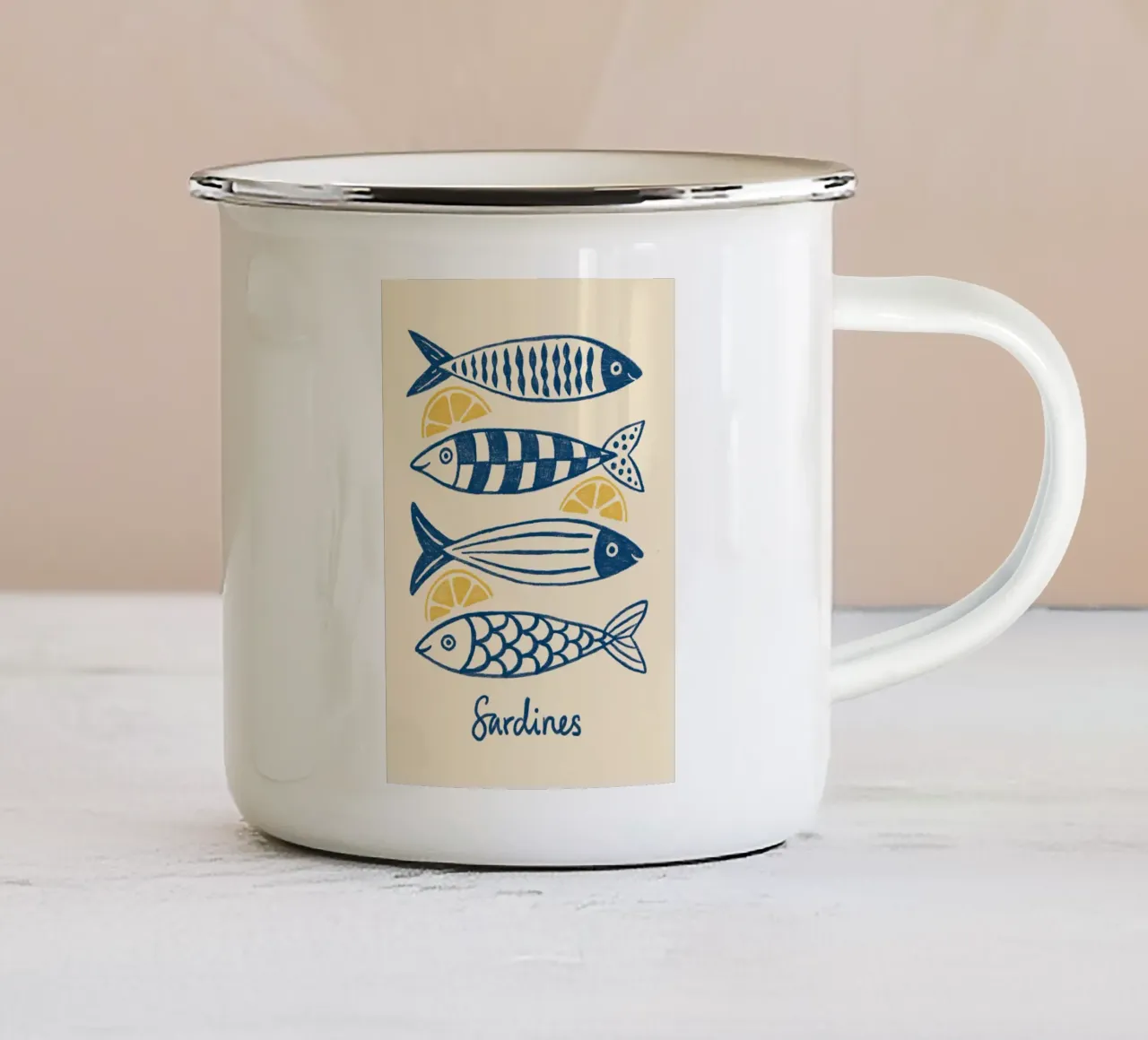 Stampa di sardine tazza in smalto da Alishasteel