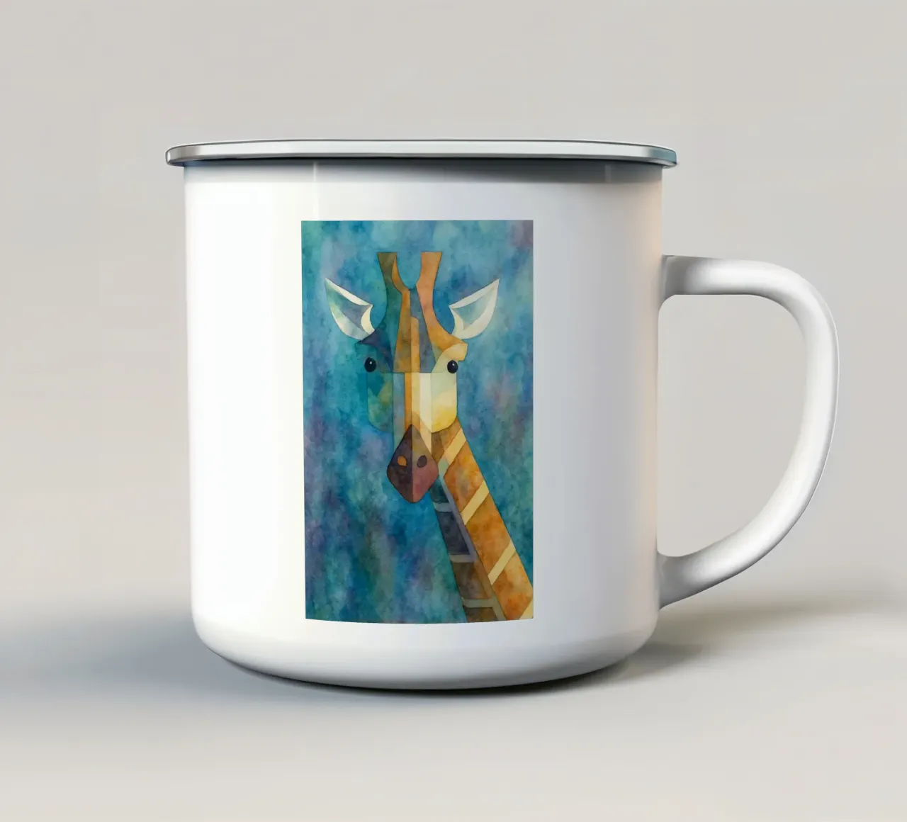 giraffe abstracte tekening emaille mok van bougenfille