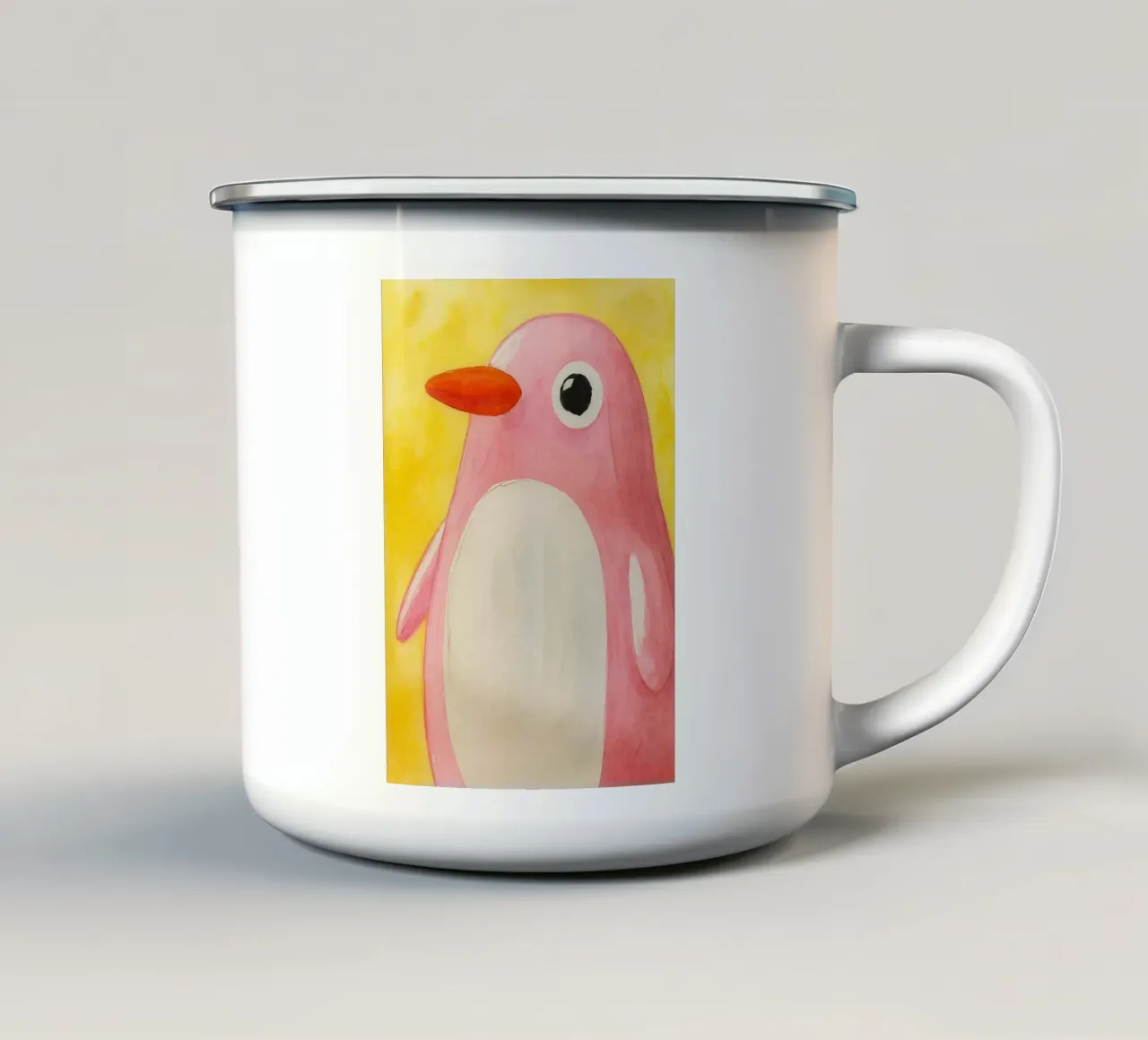 pinguïn abstracte tekening emaille mok van bougenfille