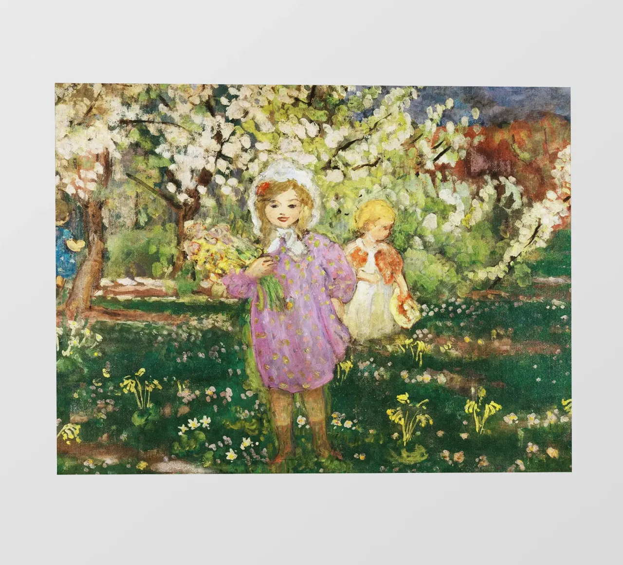 Bambini in un frutteto in fiore telo in pvc da Joan