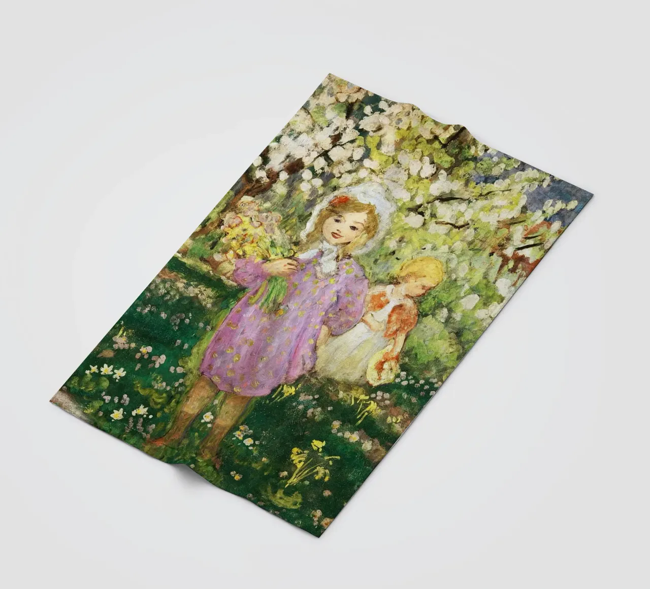 Bambini in un frutteto in fiore coperta in pile da Joan