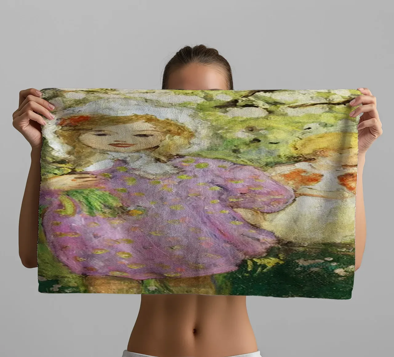 Bambini in un frutteto in fiore asciugamano da bagno da Joan
