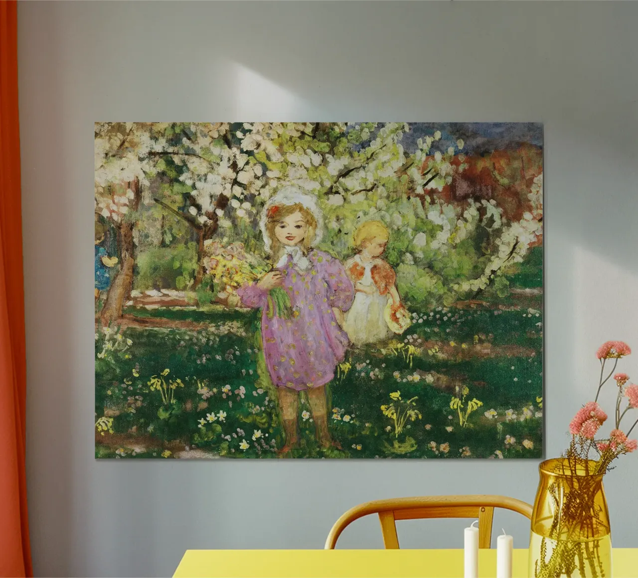 Bambini in un frutteto in fiore carta hahnemühle da Joan