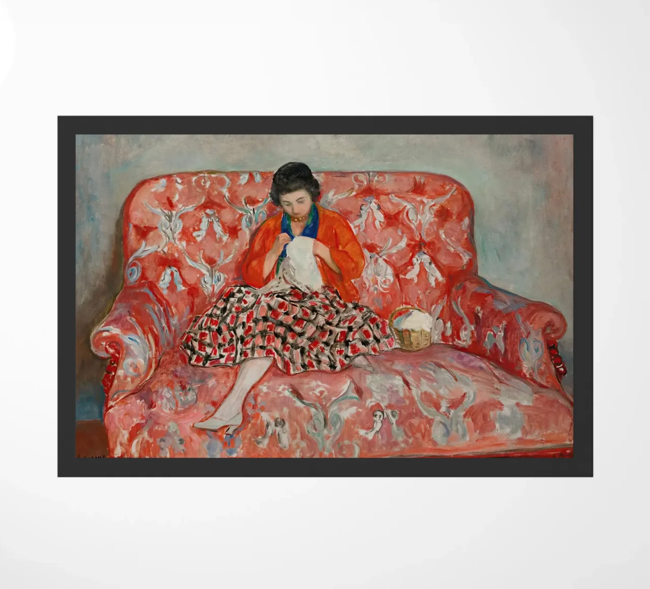 Giovane ragazza che cuce su un divano di Henri Lebasque zerbino da Joan