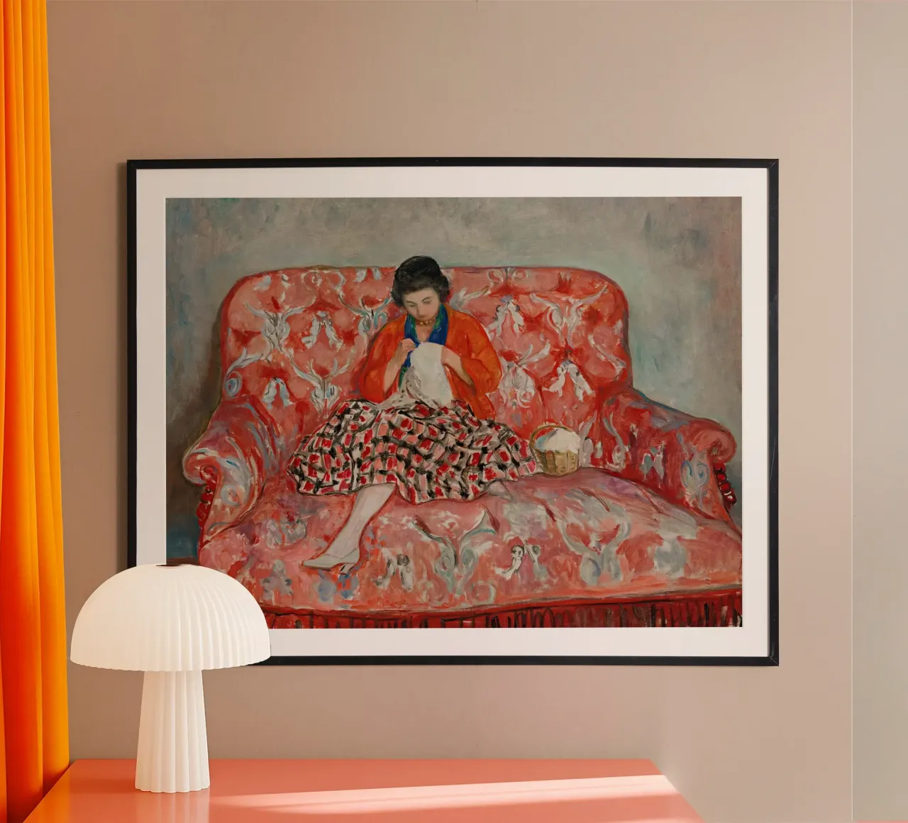 Giovane ragazza che cuce su un divano di Henri Lebasque carta hahnemühle da Joan